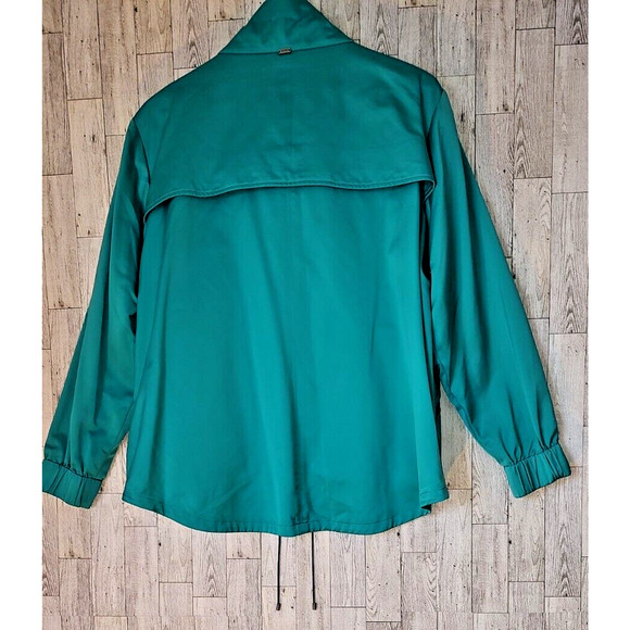 St. John Woman Teal Green Windbreaker Size L Zipper Snaps Pockets FLAW SNAGS - Picture 3 of 16